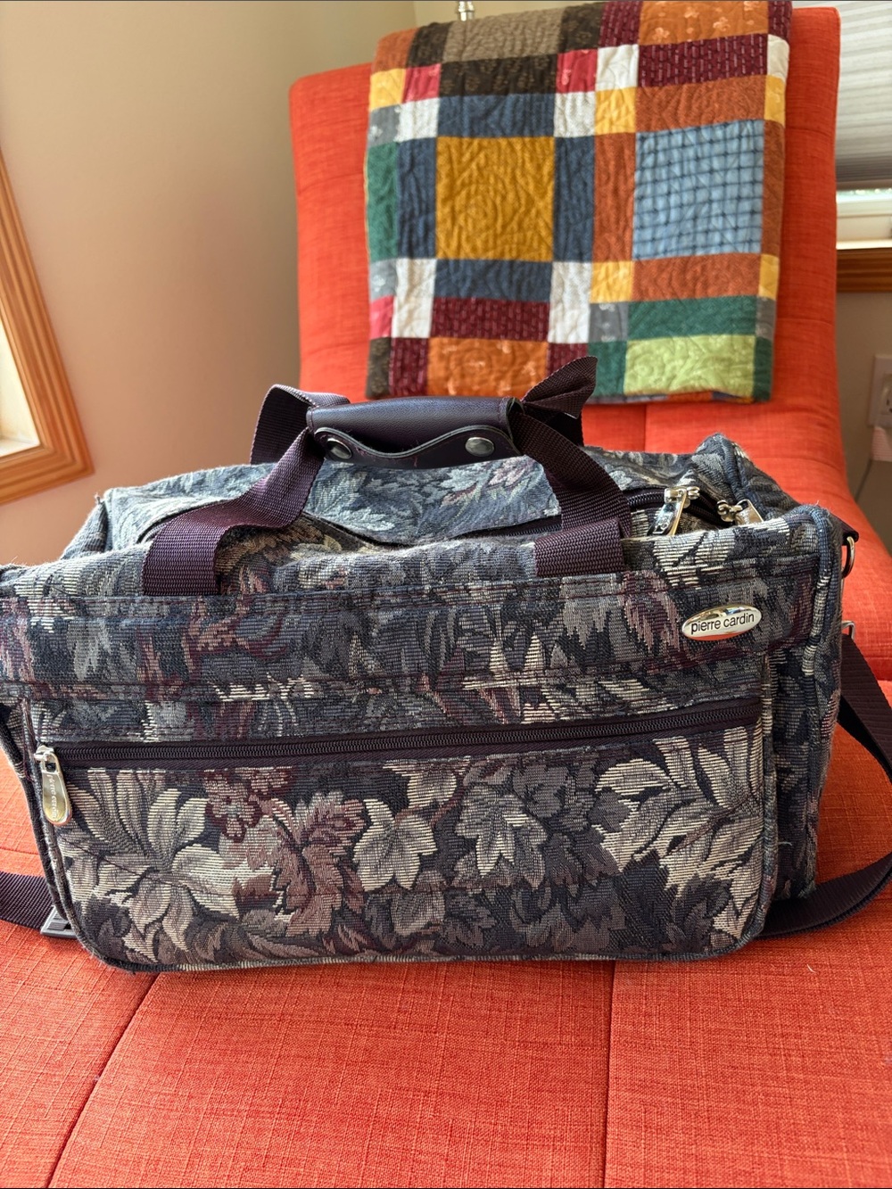 Pierre Cardin Travel Bag Gray Floral Jacquard overnighter weekender tapestry EUC
